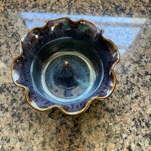 O’Quinn Pottery Onions or Apple Baker in Blue and Purple Glaze, Signed